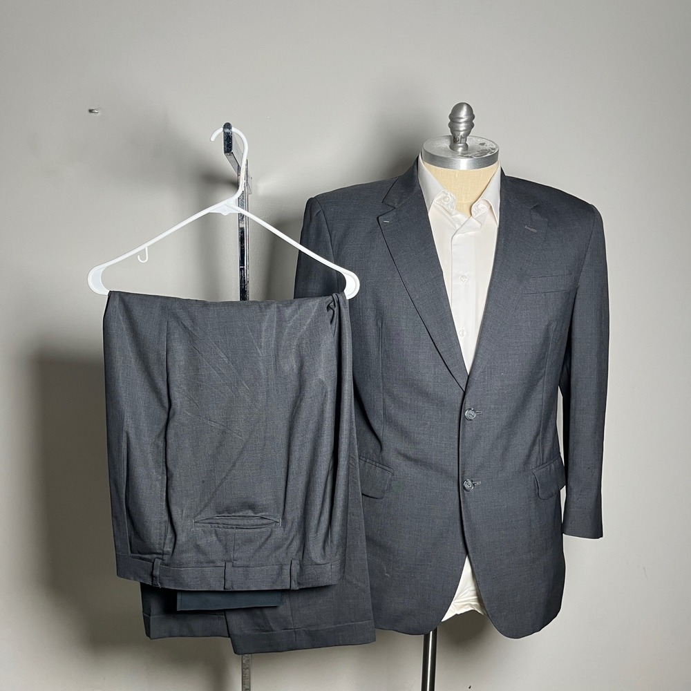 Jos. A. Bank Suit Mens 44R 37W Charcoal Grey Solid 2-Button Wool Flat Front